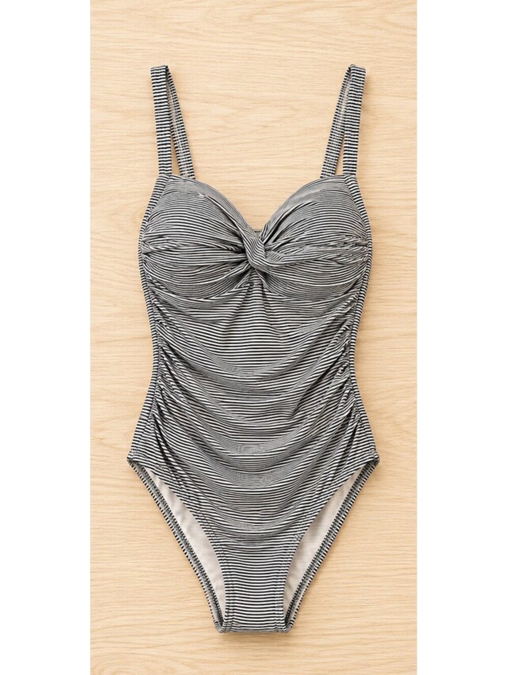 Striped One-Piece Swimsuit with Twist Front Detail